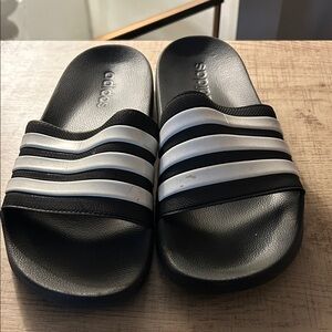 Adidas Black and White Striped Slides